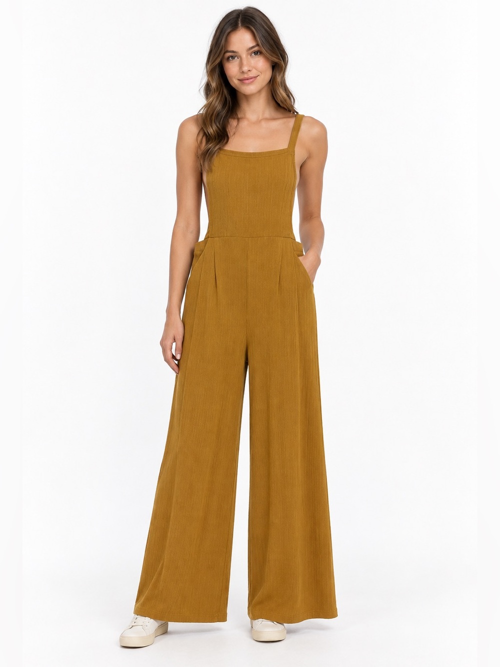 Sienna Sky Wide-Leg Jumpsuit in Mustard Gold
